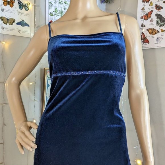 NWT Vintage 90s y2k City Triangles Velvet Dress Blue Beaded Empire Waist Siren L - Picture 6 of 8
